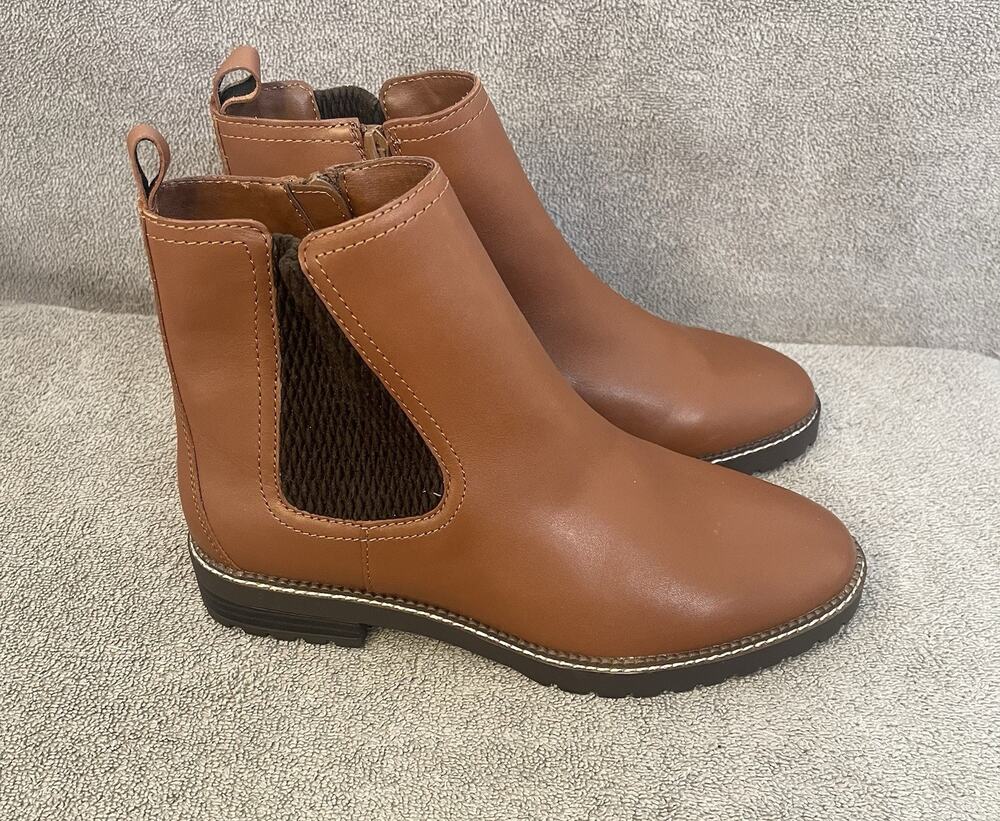 LANDS END Women's Brown Leather Chelsea Anle Boots Size 8D